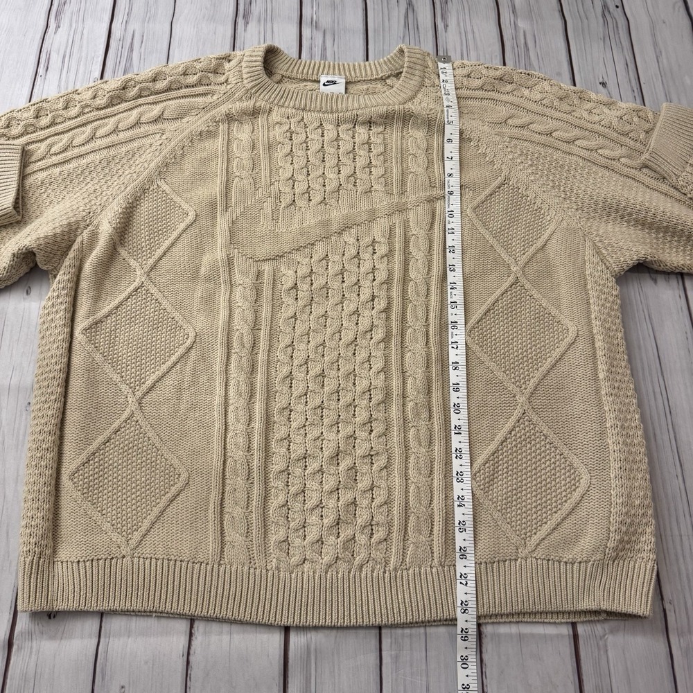 Nike Sweater Men's XXL Sportswear Life Cable Knit Rattan Cream Wool Swoosh Logo - Picture 4 of 8